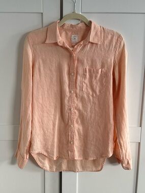 Gap Linen Blend Button Down – Peach Lightweight Shirt, Relaxed Fit Small